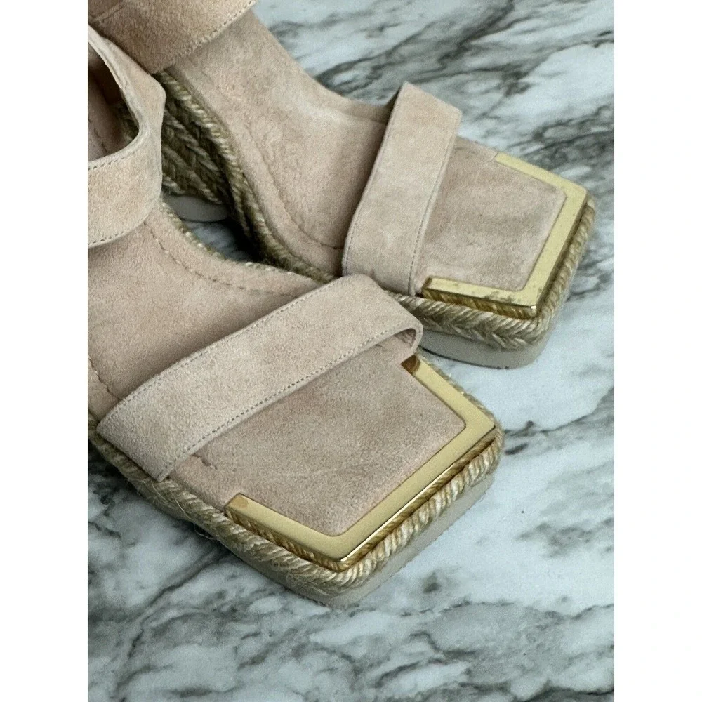 Good American Cinder Espadrille Wedge Sandals Womens 8 Blush Suede Platform